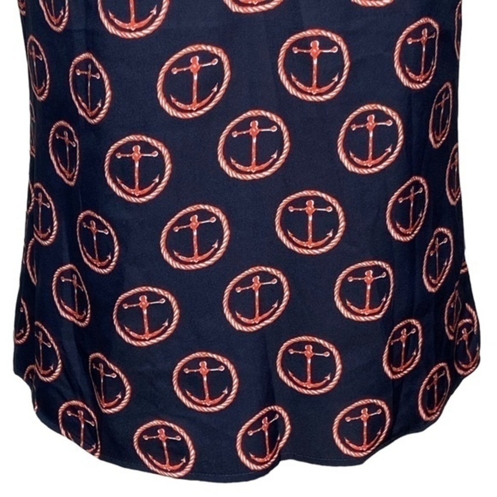 Outback Red Top Nautical Anchor Print Keyhole‎ Tie Neck Sleeveless Blouse Size S - Picture 3 of 13